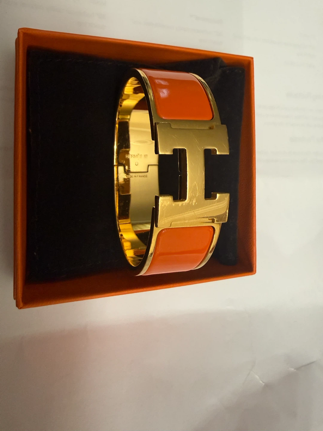 Hermès Paris Gold & Orange Enamel H Bracelet - photo 2