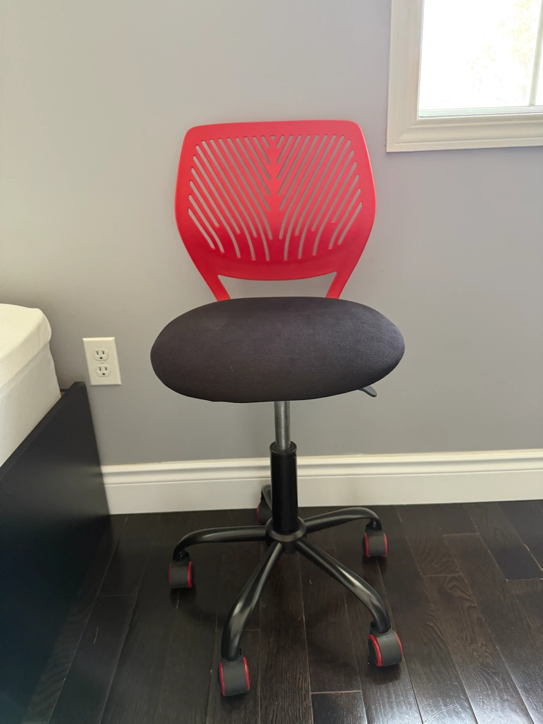 Red and Black Chair with Wheels