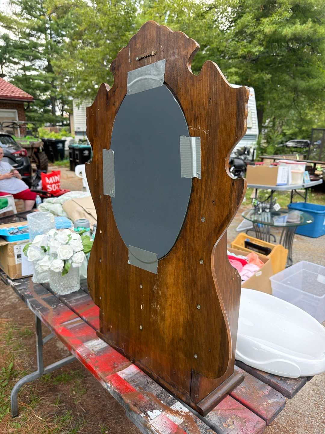 Vintage Wooden Vanity Mirror with Drawers - photo 2
