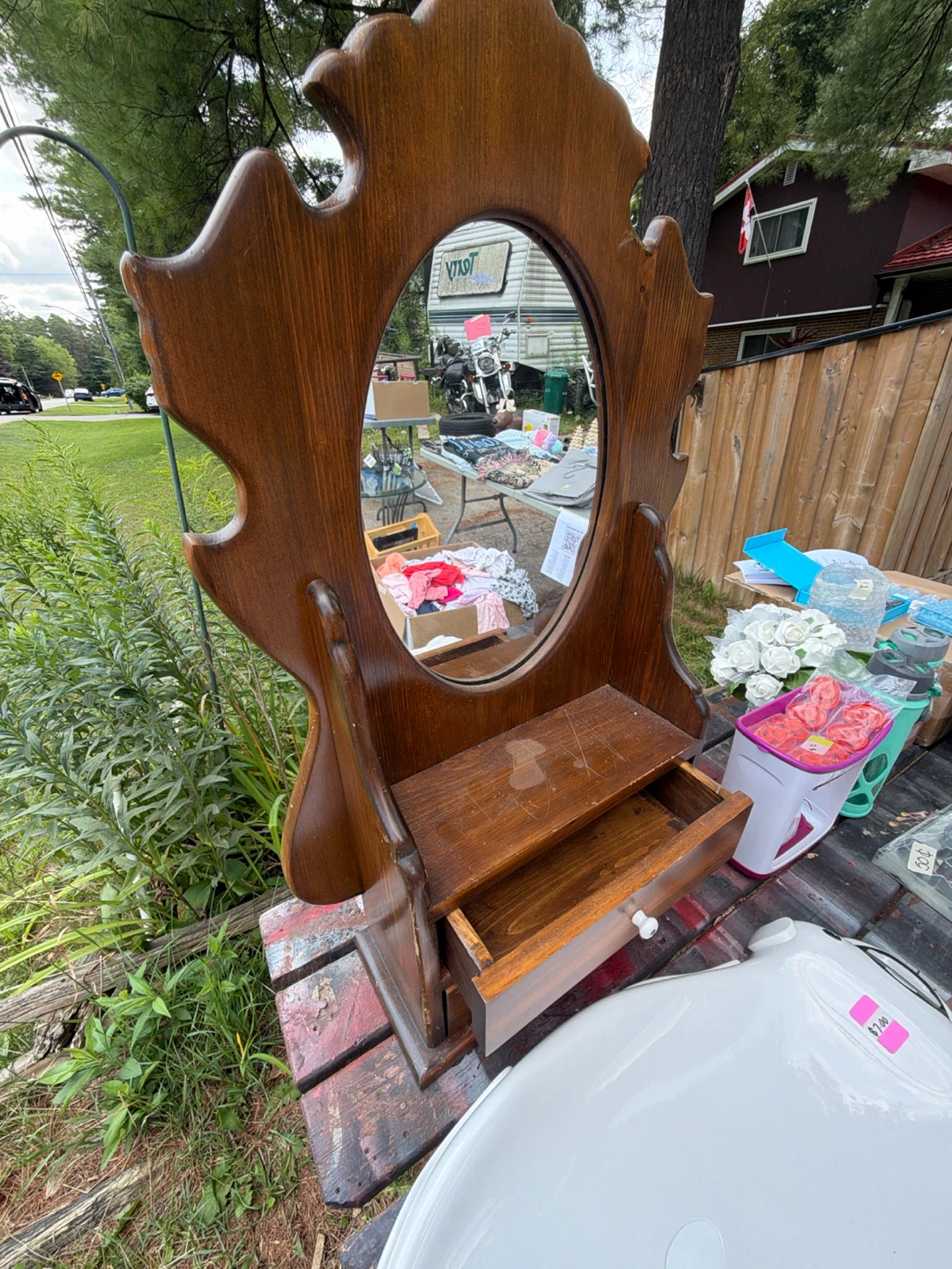 Vintage Wooden Vanity Mirror with Drawers - photo 3