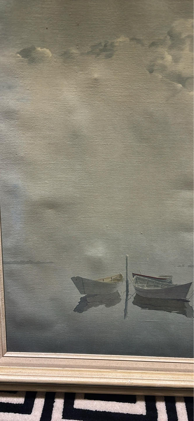 Framed Seascape Painting with Boats - photo 2