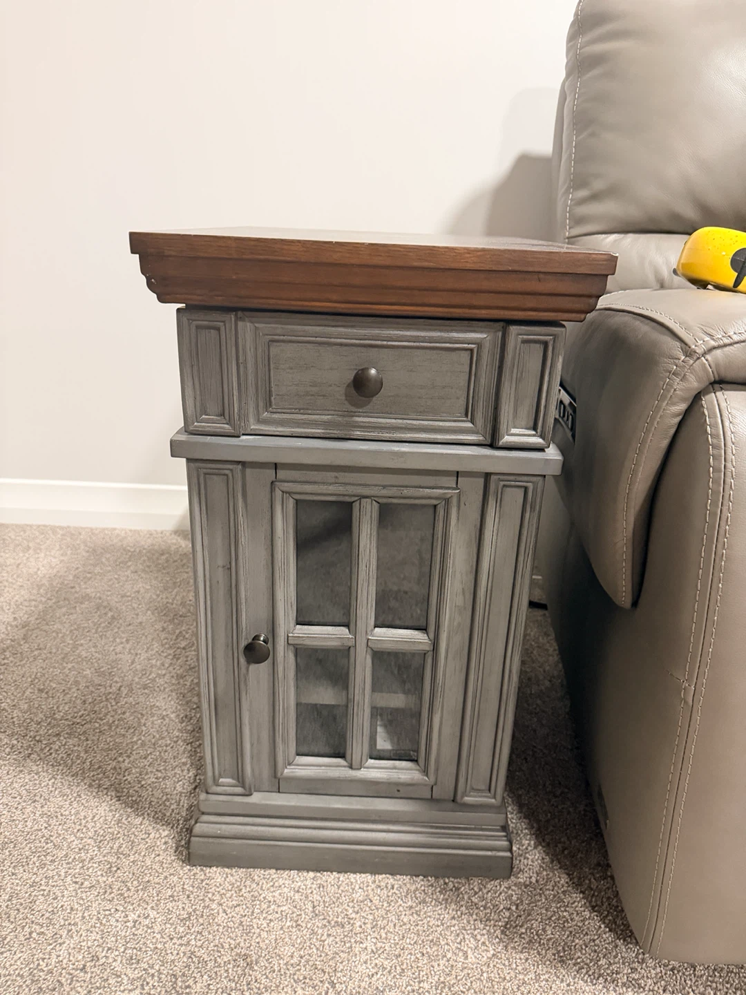 Grey and Wood Side Table with Power Station
