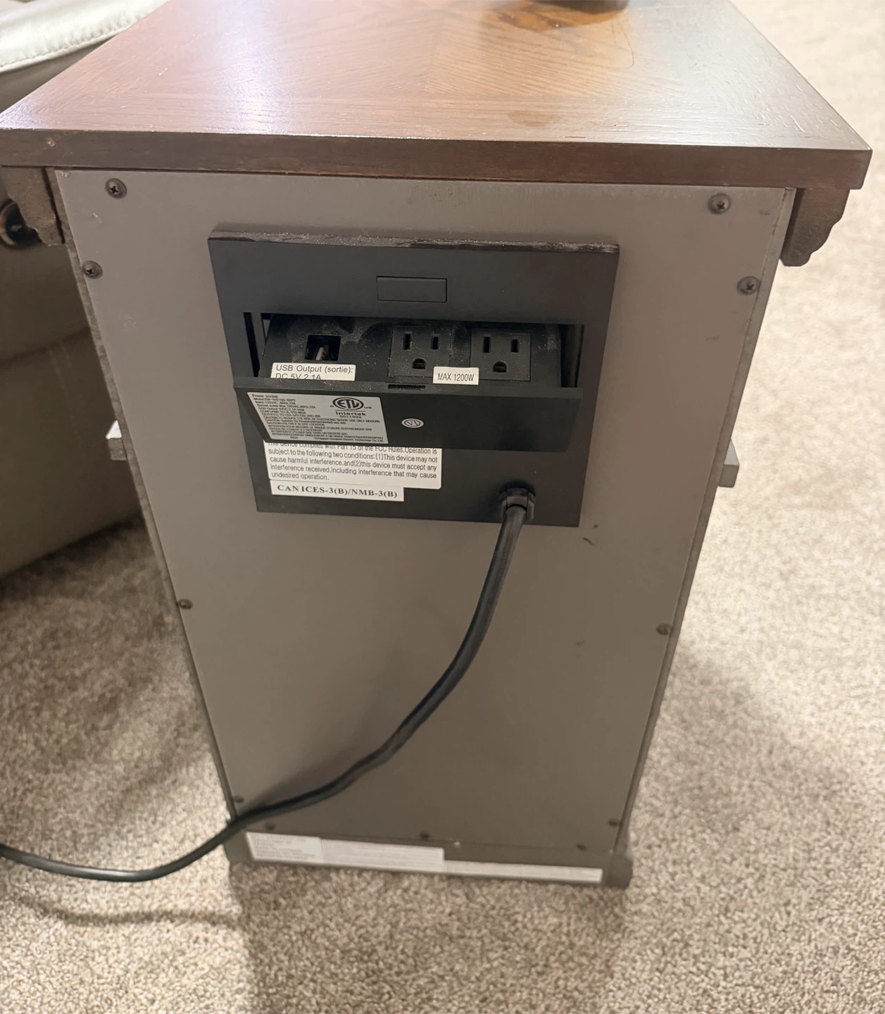 Grey and Wood Side Table with Power Station - photo 4