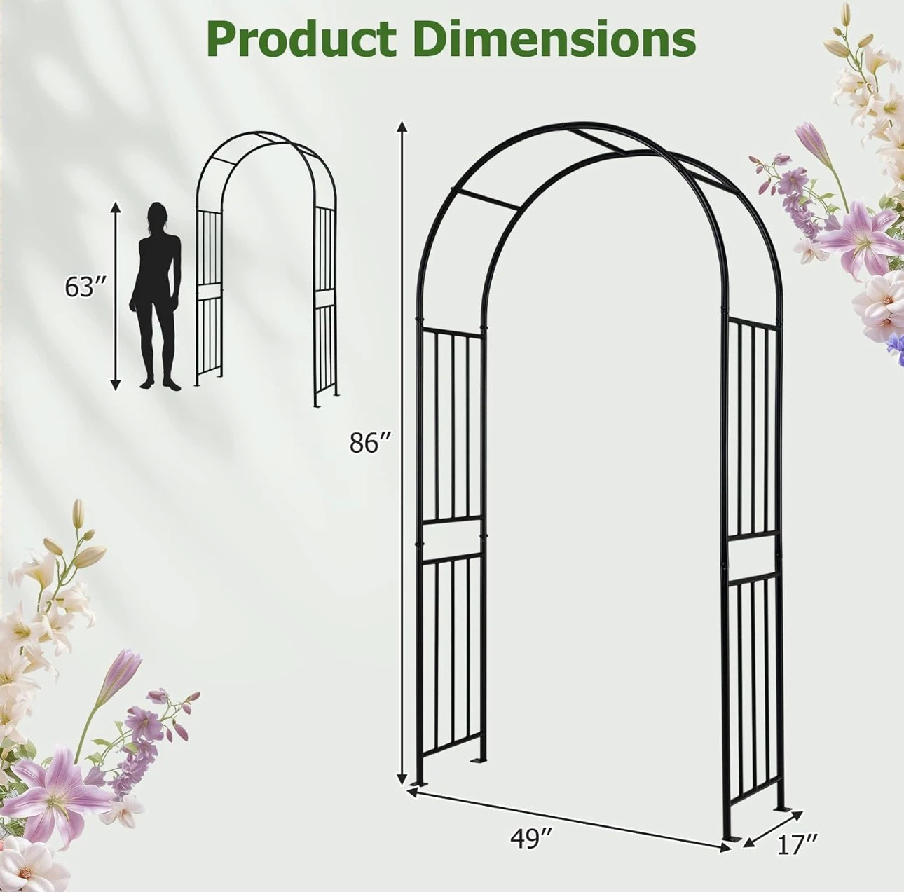 Metal Garden Arch Arbor Trellis for Climbing Plants and Vines - photo 2
