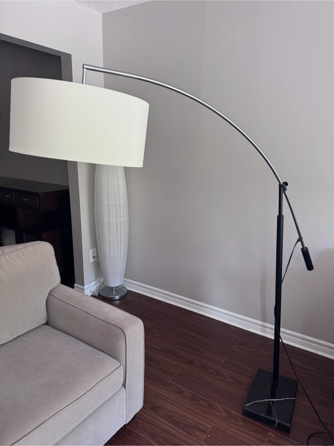 Arc Floor Lamp with White Drum Shade