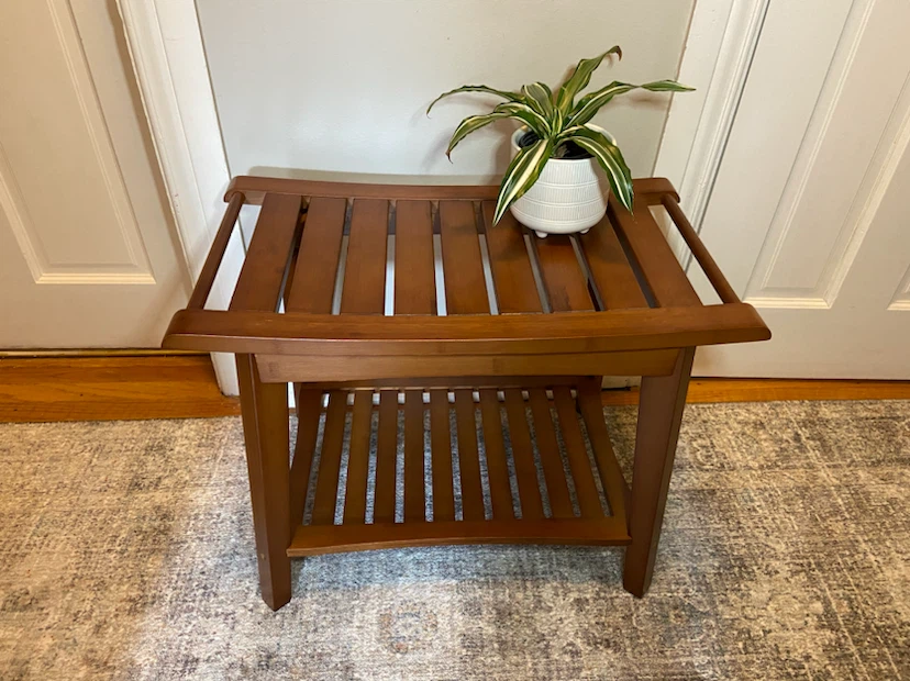New 2 Tier Bamboo Shower Bench Entry Bench, Pool Bench