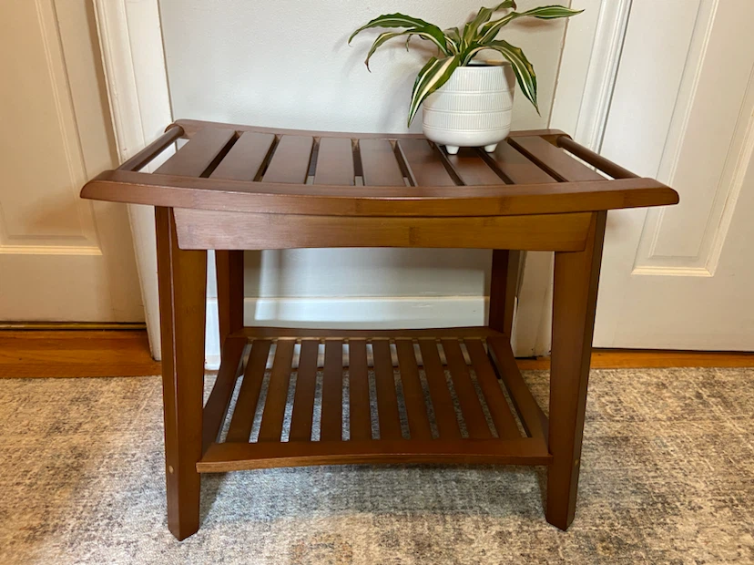 New 2 Tier Bamboo Shower Bench Entry Bench, Pool Bench - photo 2