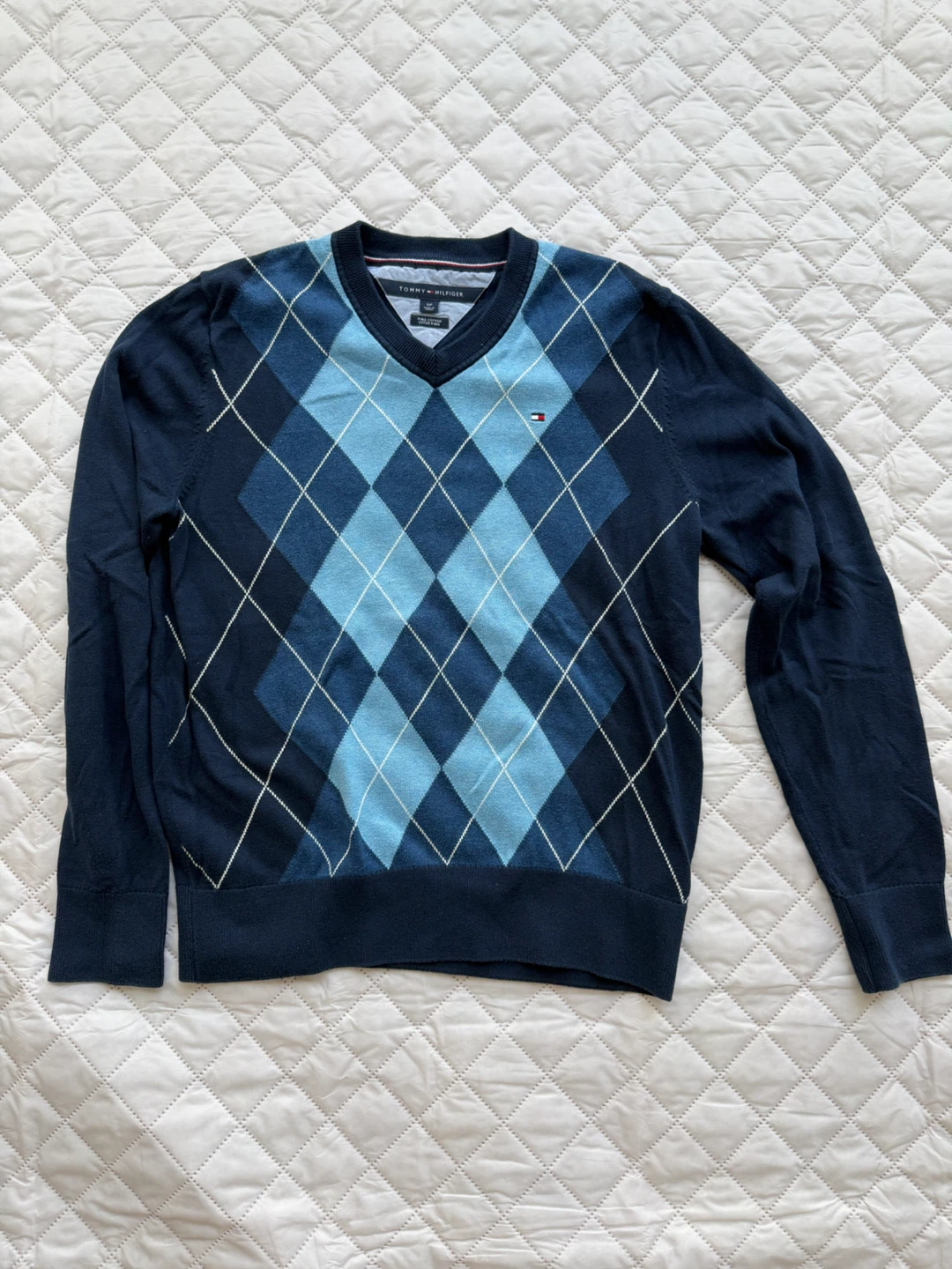Tommy Hilfiger Pima Cotton Argyle V-Neck Sweater