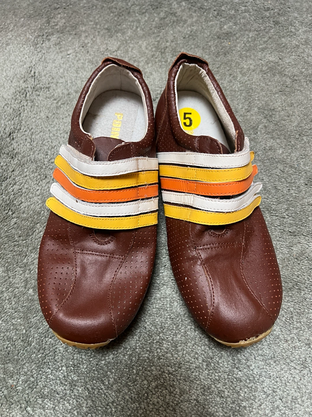 POINT ZERO Brown Leather Striped Sneakers