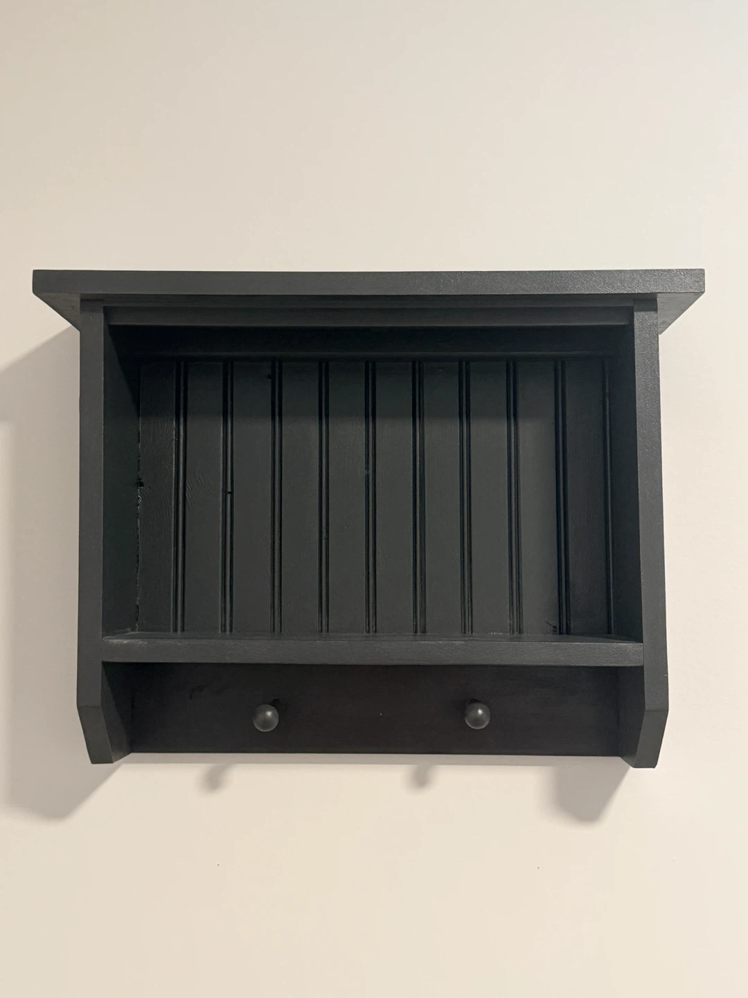 Black Wall Shelf with Hooks