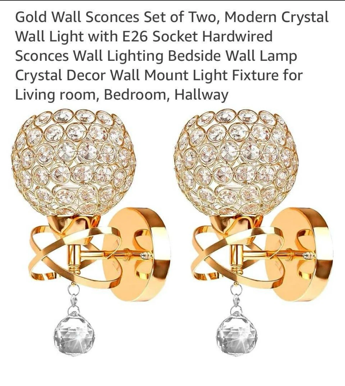 Set of 2 Gold Crystal Wall Sconces