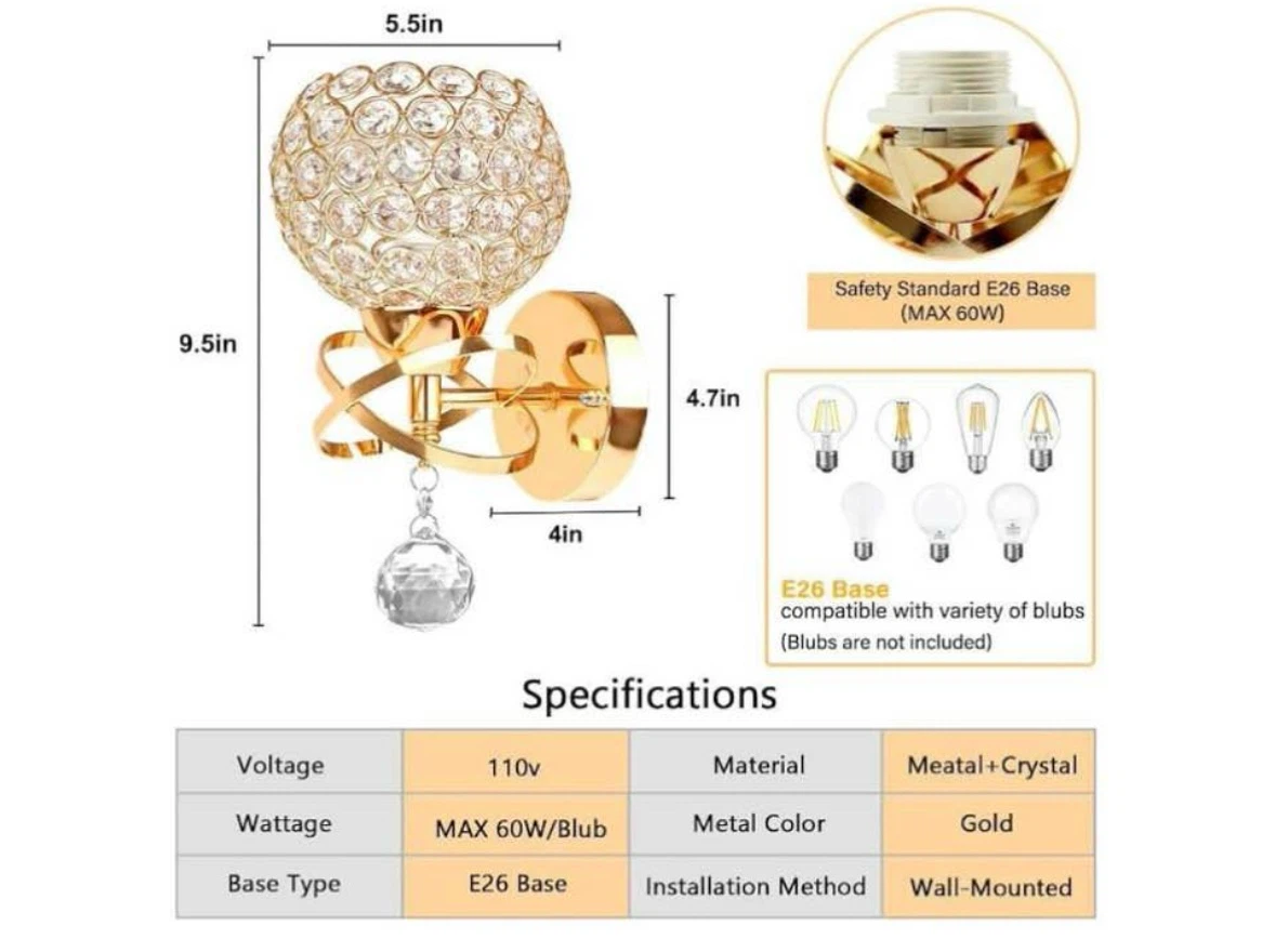Set of 2 Gold Crystal Wall Sconces - photo 5