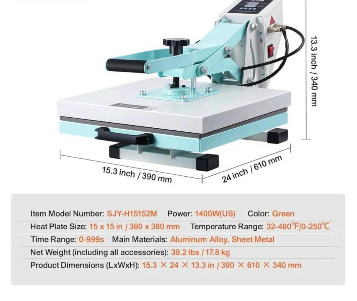 Vevor 15x15 inch Green Heat Press Machine - photo 3