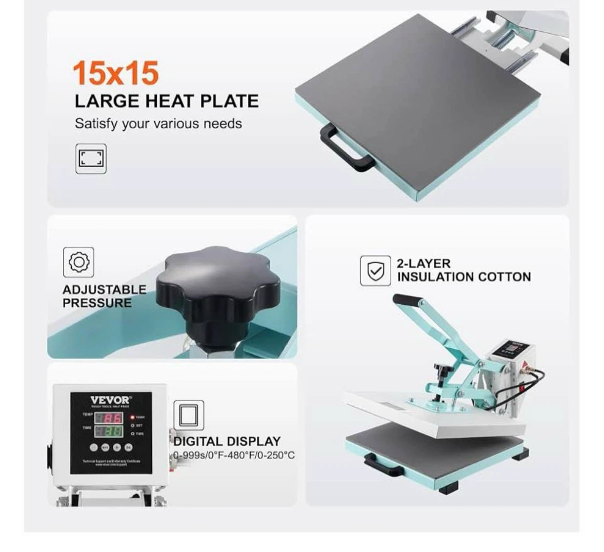 Vevor 15x15 inch Green Heat Press Machine - photo 4