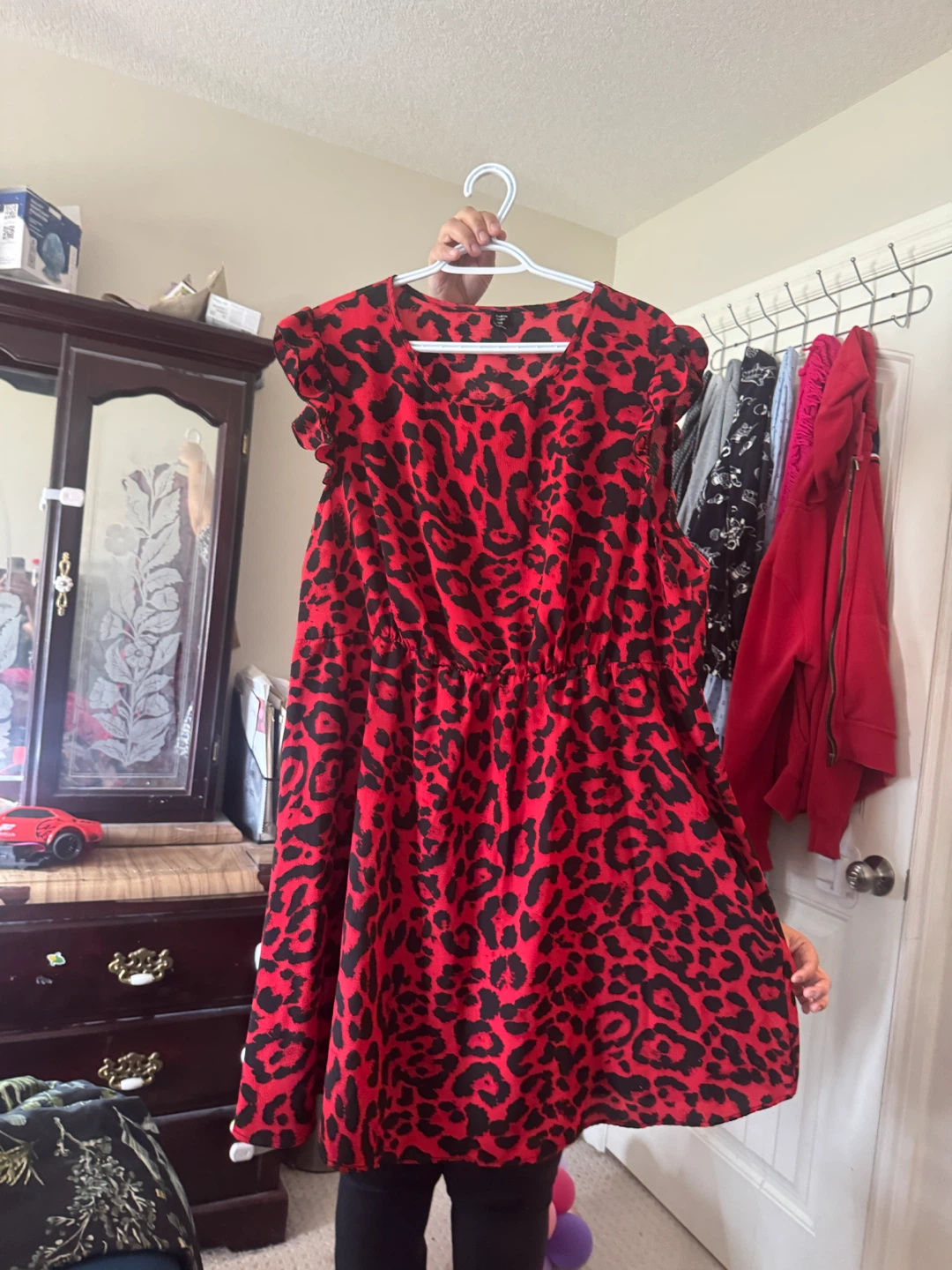 Red and Black Leopard Print Dress