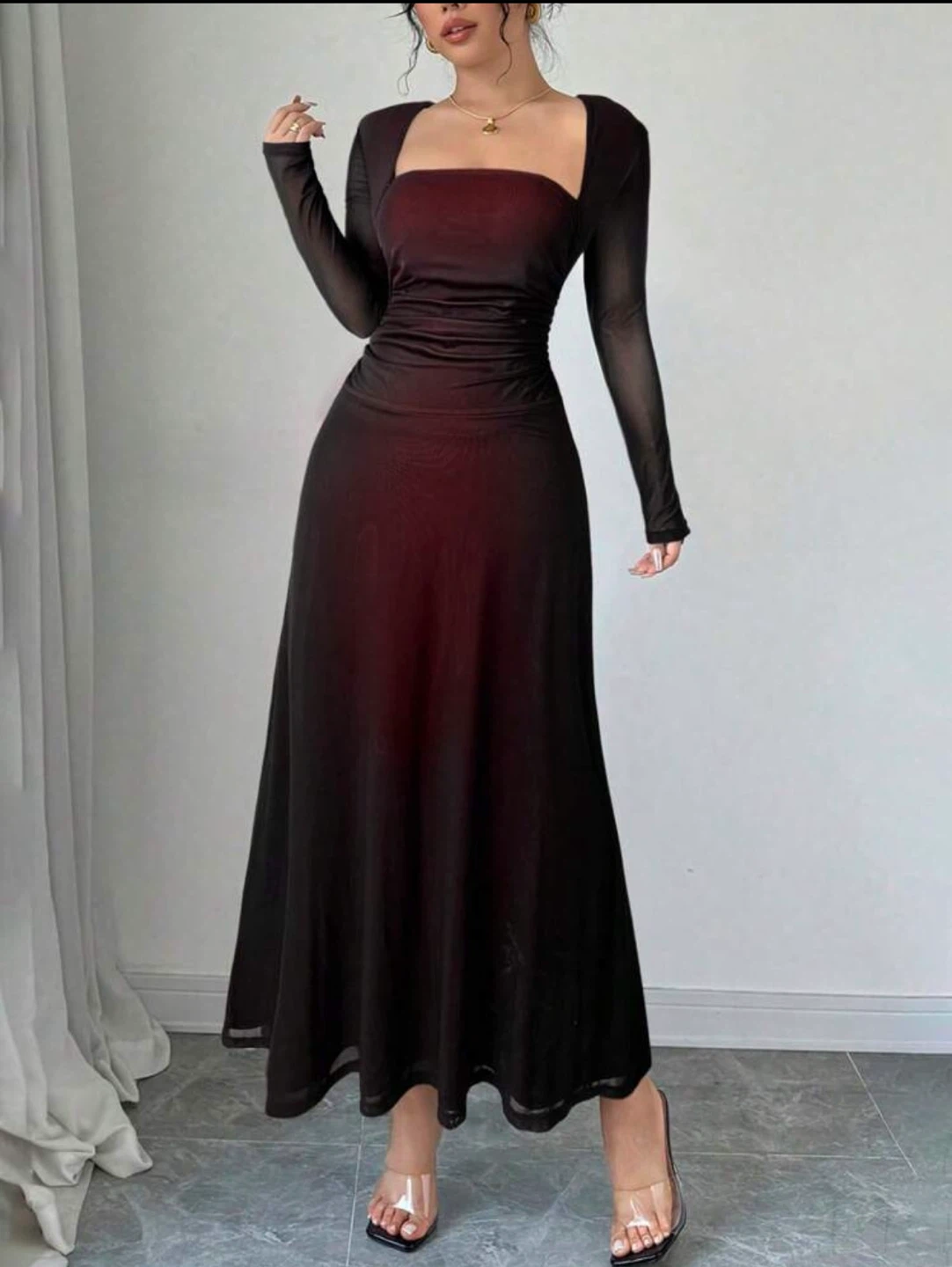 Women's Long Sleeve Mesh Dress