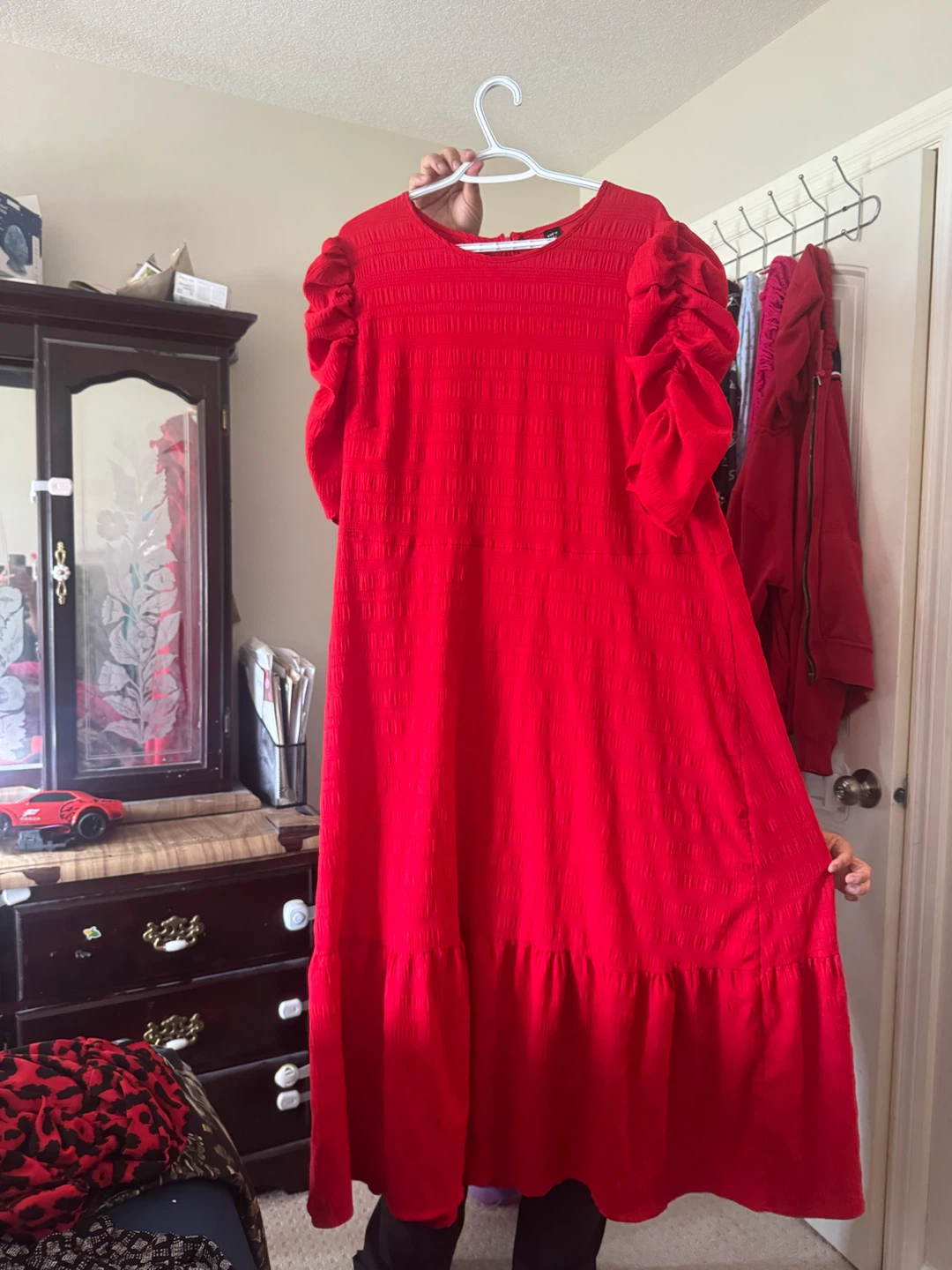 Red Puff Sleeve Midi Dress - photo 2