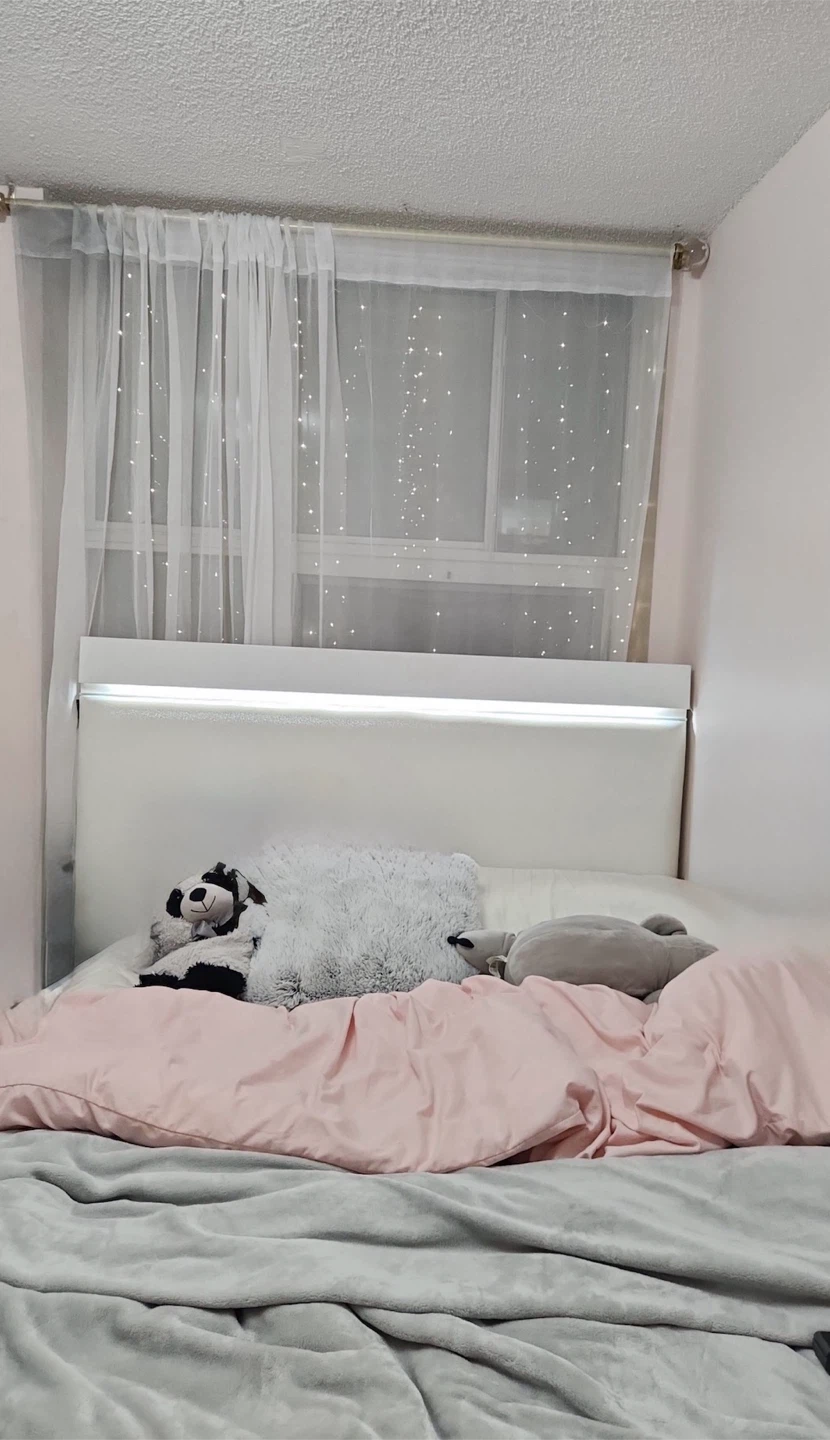 White full size bedframe with LED headboard
