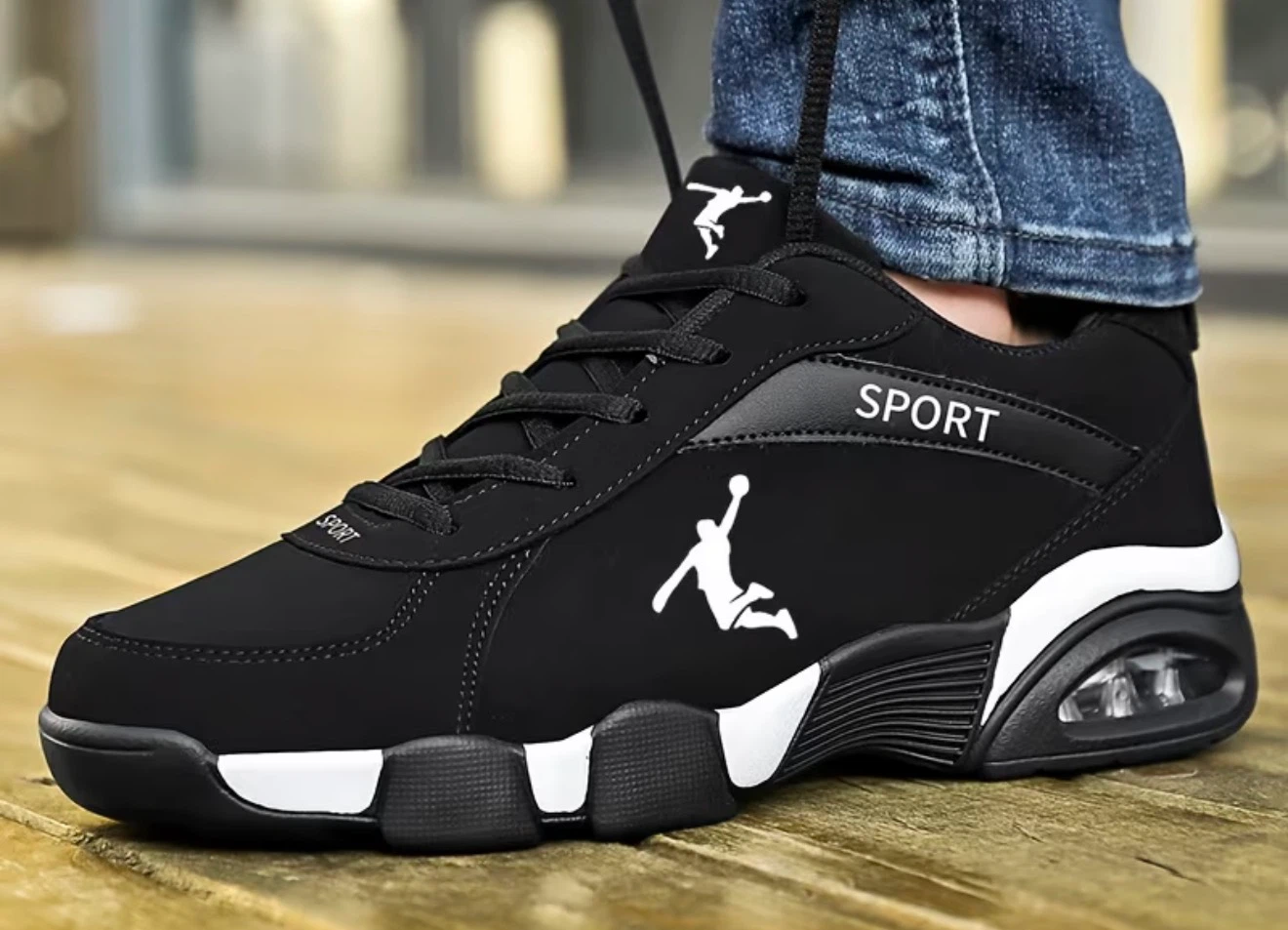 Men's Black Sport Sneakers with Gold Accents - photo 2