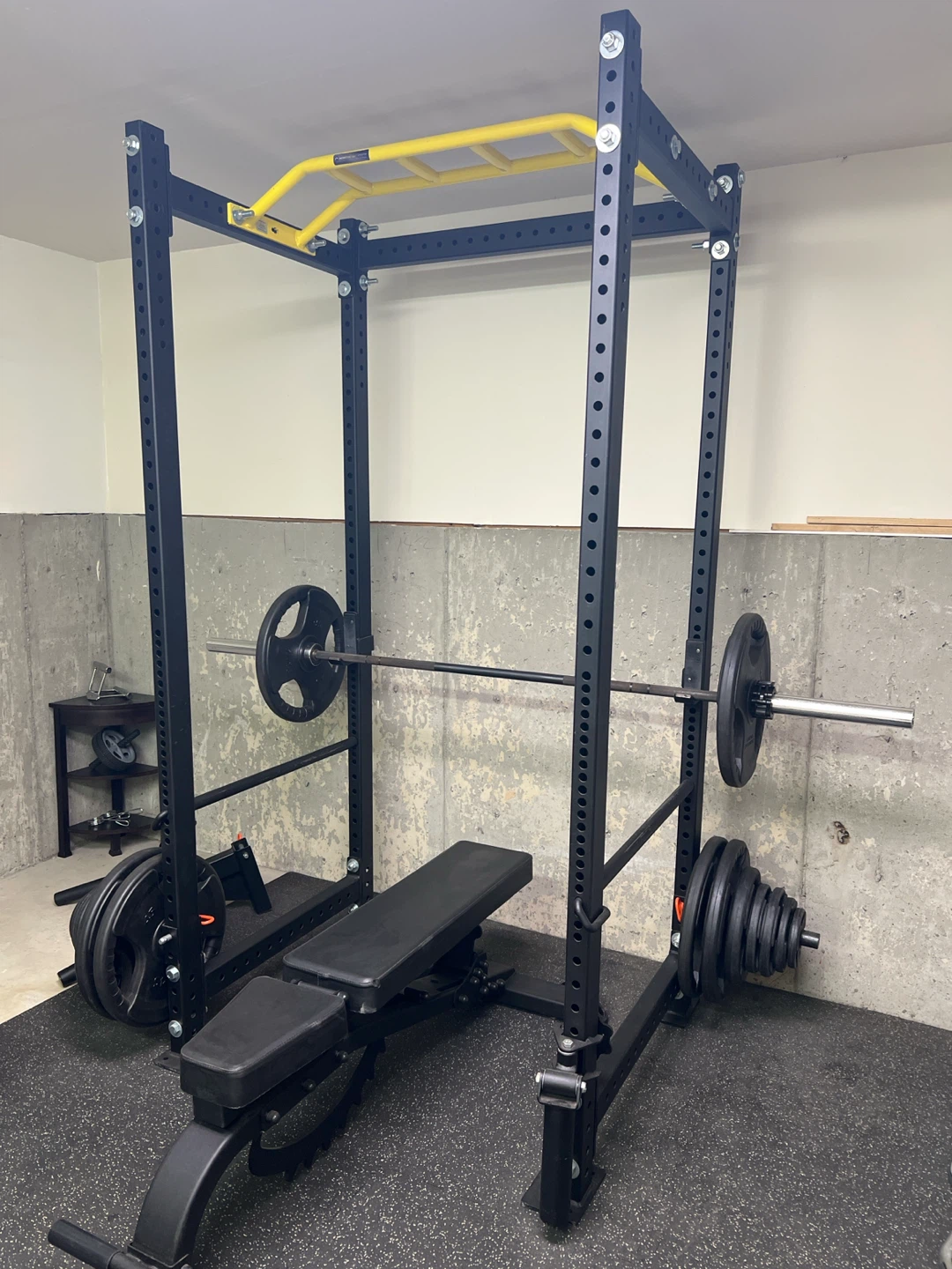 Power Rack with Bench and Weight Plates