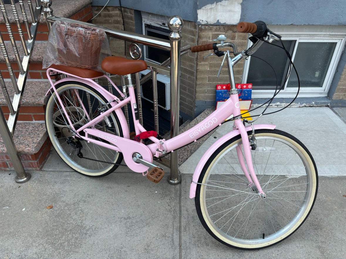 Pink Easyroad 7-Speed Folding Bike (Good Condition + New Basket)