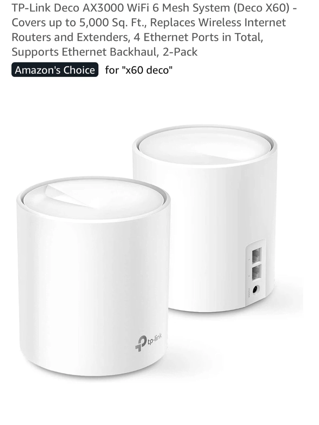 TP-Link Deco AX3000 WiFi 6 Mesh System (2-Pack)