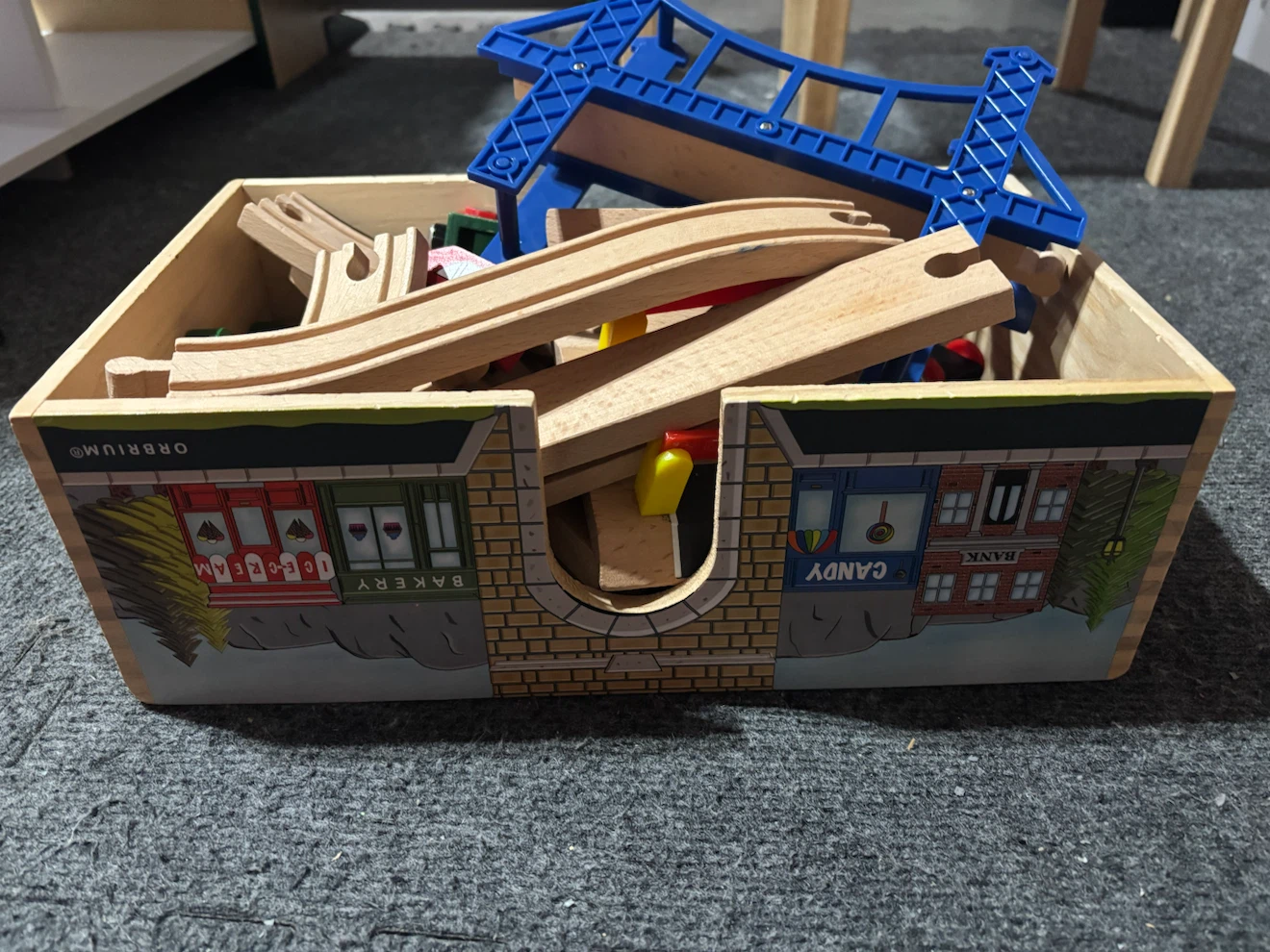 Wooden Train Track Set with Bridge