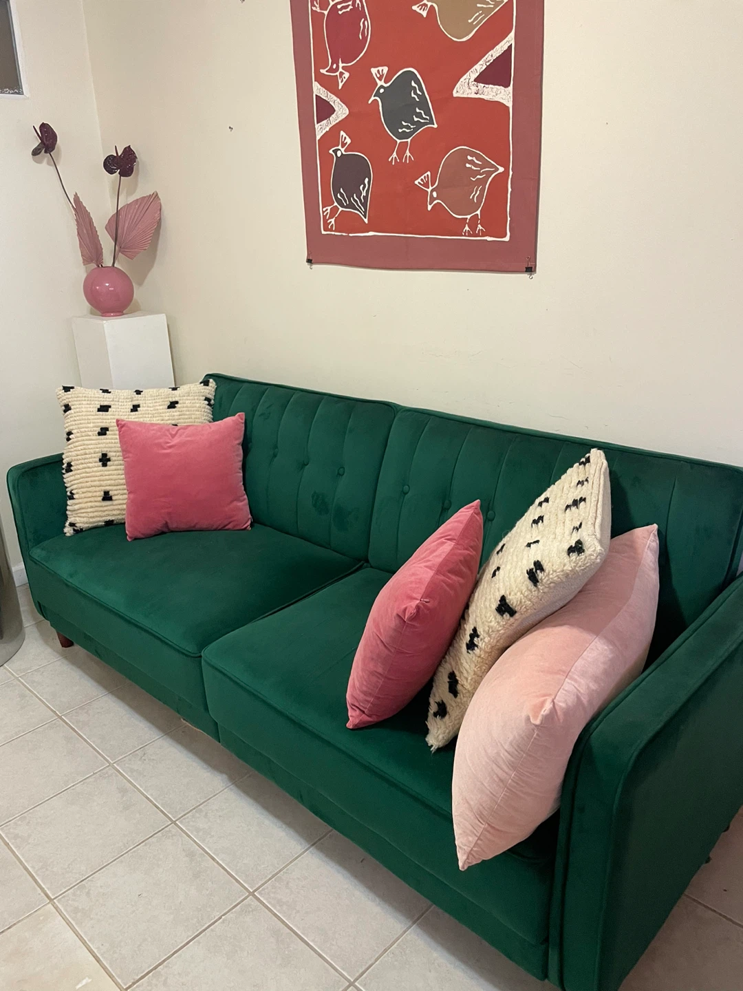 Emerald green velvet futon couch