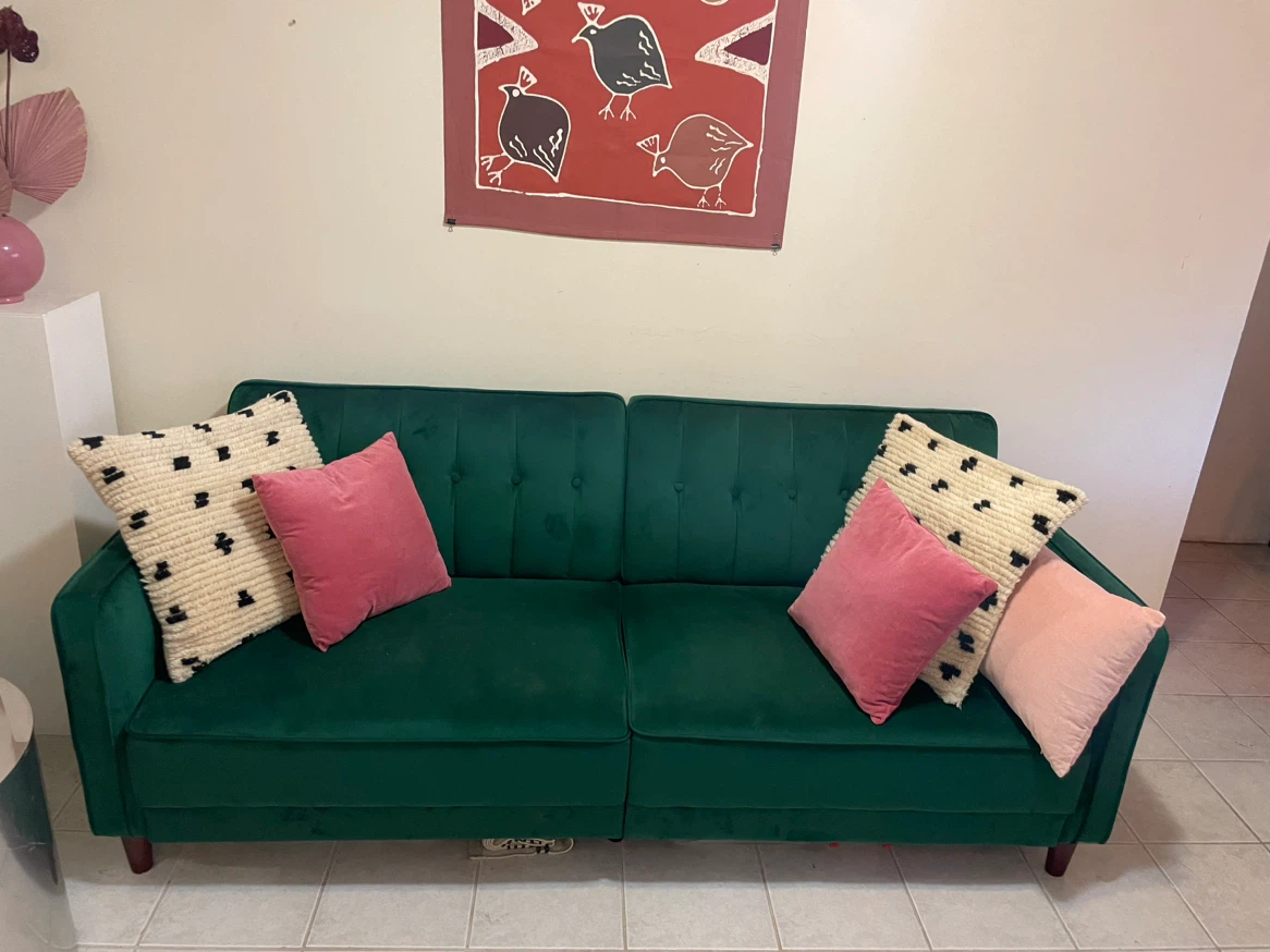 Emerald green velvet futon couch - photo 2