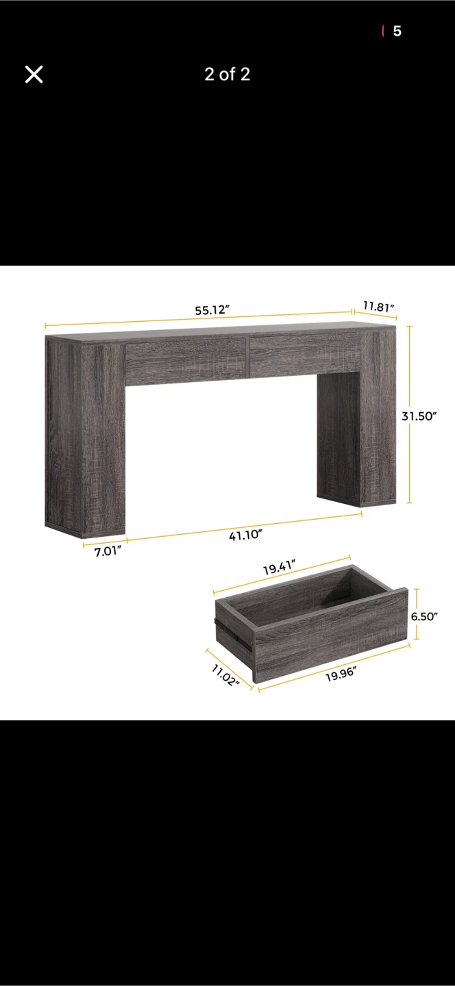 Console Table with Drawers - Grey Wood - photo 2