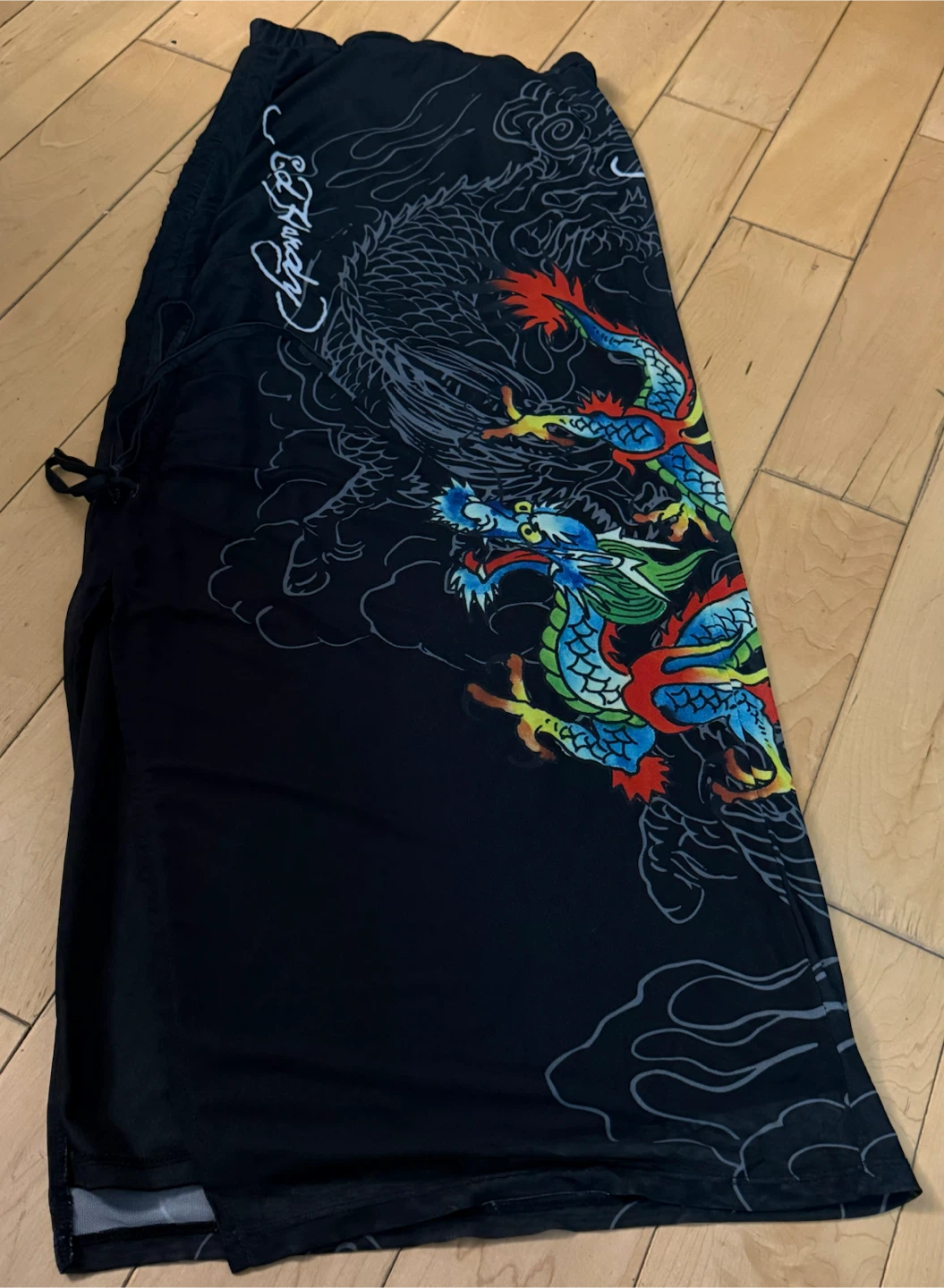Ed Hardy Black Dragon Print Wrap Skirt