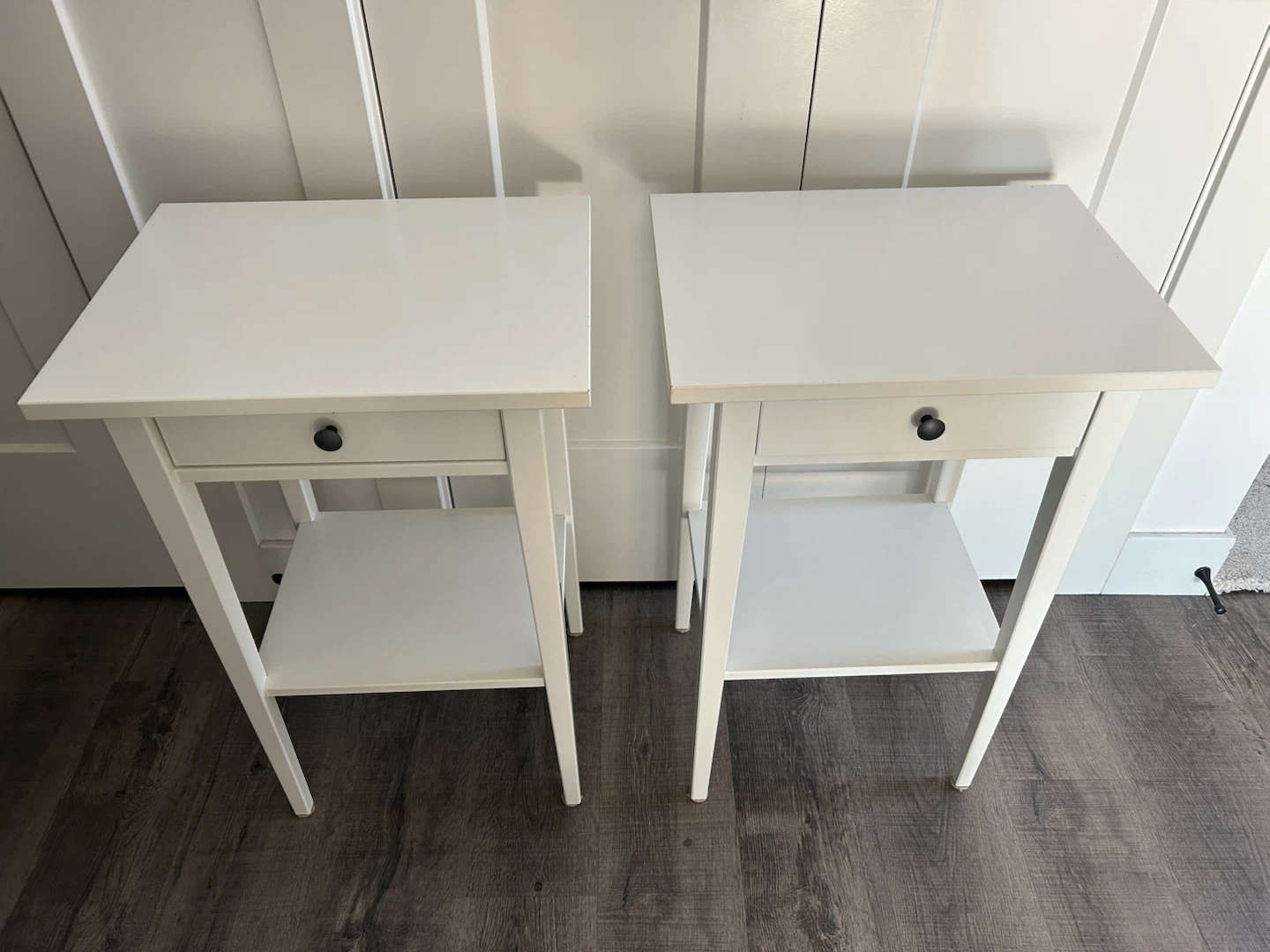Pair of IKEA HEMNES nightstands in white with drawer