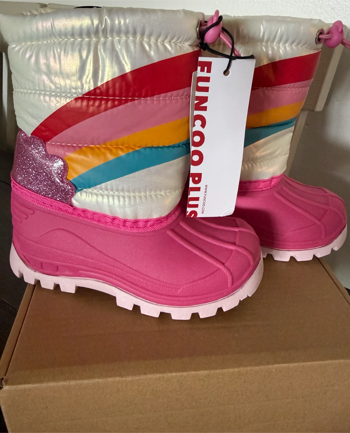 Girls Toddler Rainbow Snow Boots Size 8 Pink