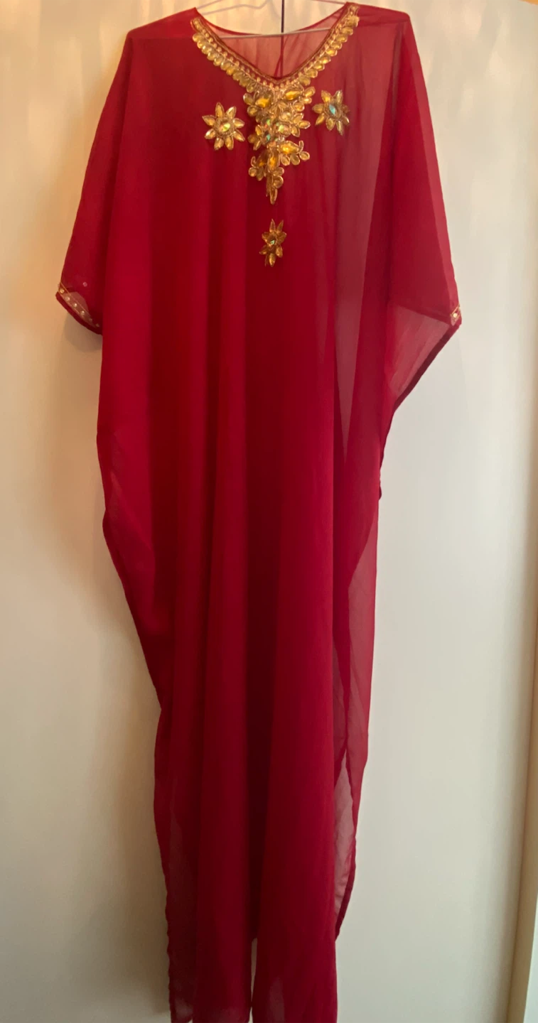 Red Kaftan Dress with Embellishments