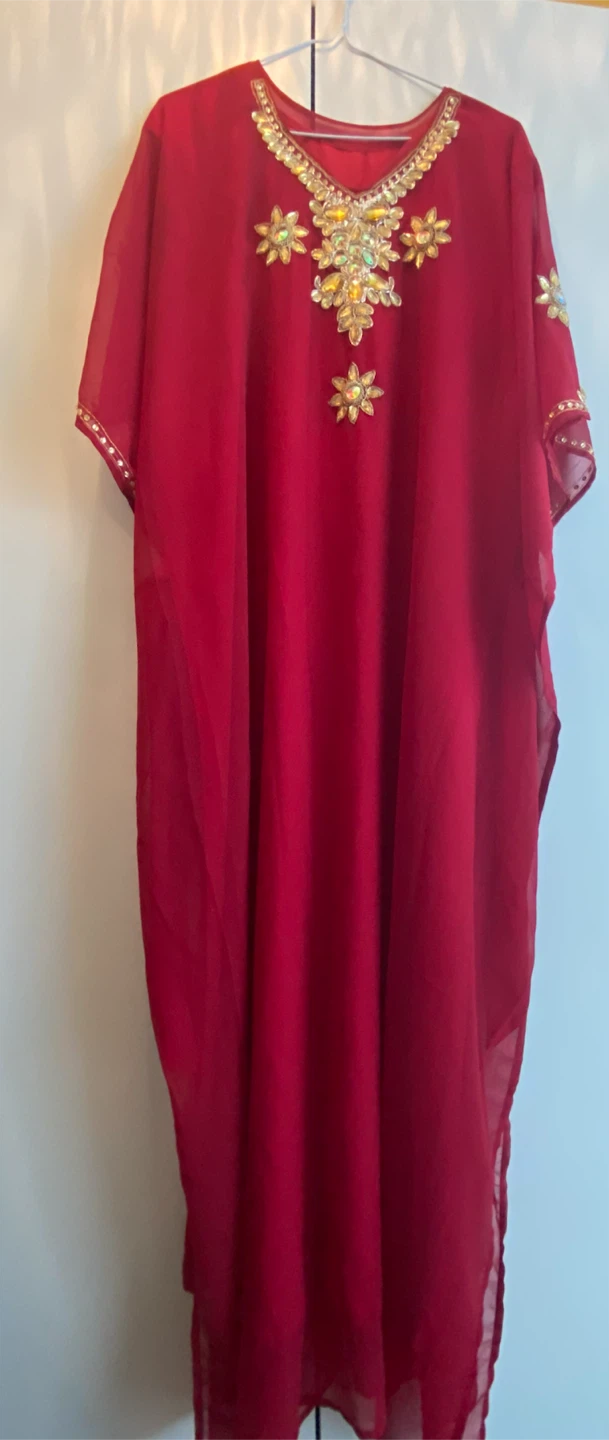 Red Kaftan Dress with Embellishments - photo 3