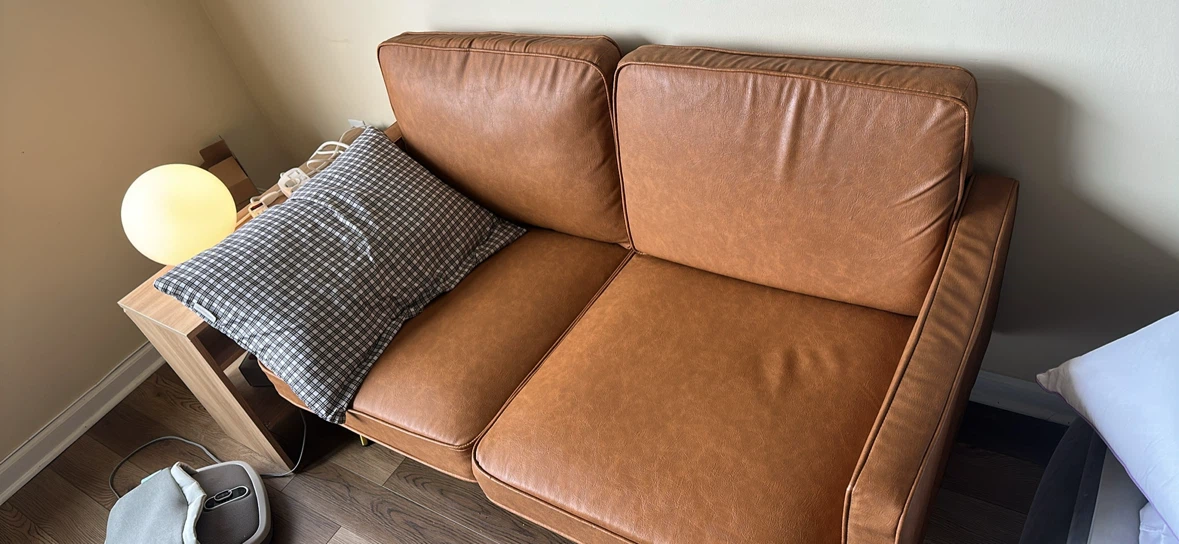 Cognac Faux Leather Loveseat