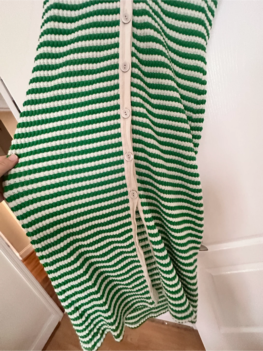 Mango Striped Green & White Button-Up Midi Dress - photo 3