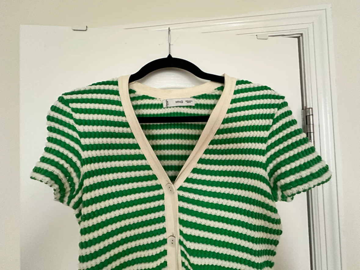 Mango Striped Green & White Button-Up Midi Dress - photo 4