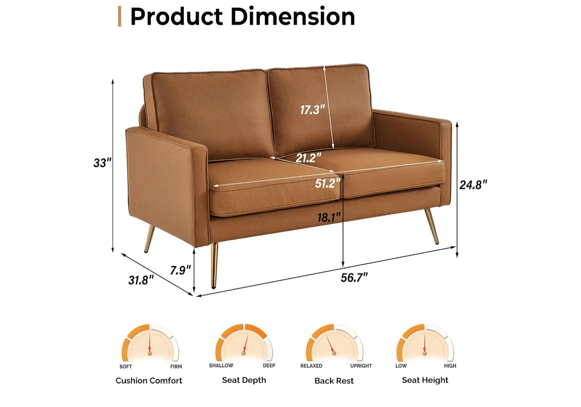 Cognac Faux Leather Loveseat - photo 2
