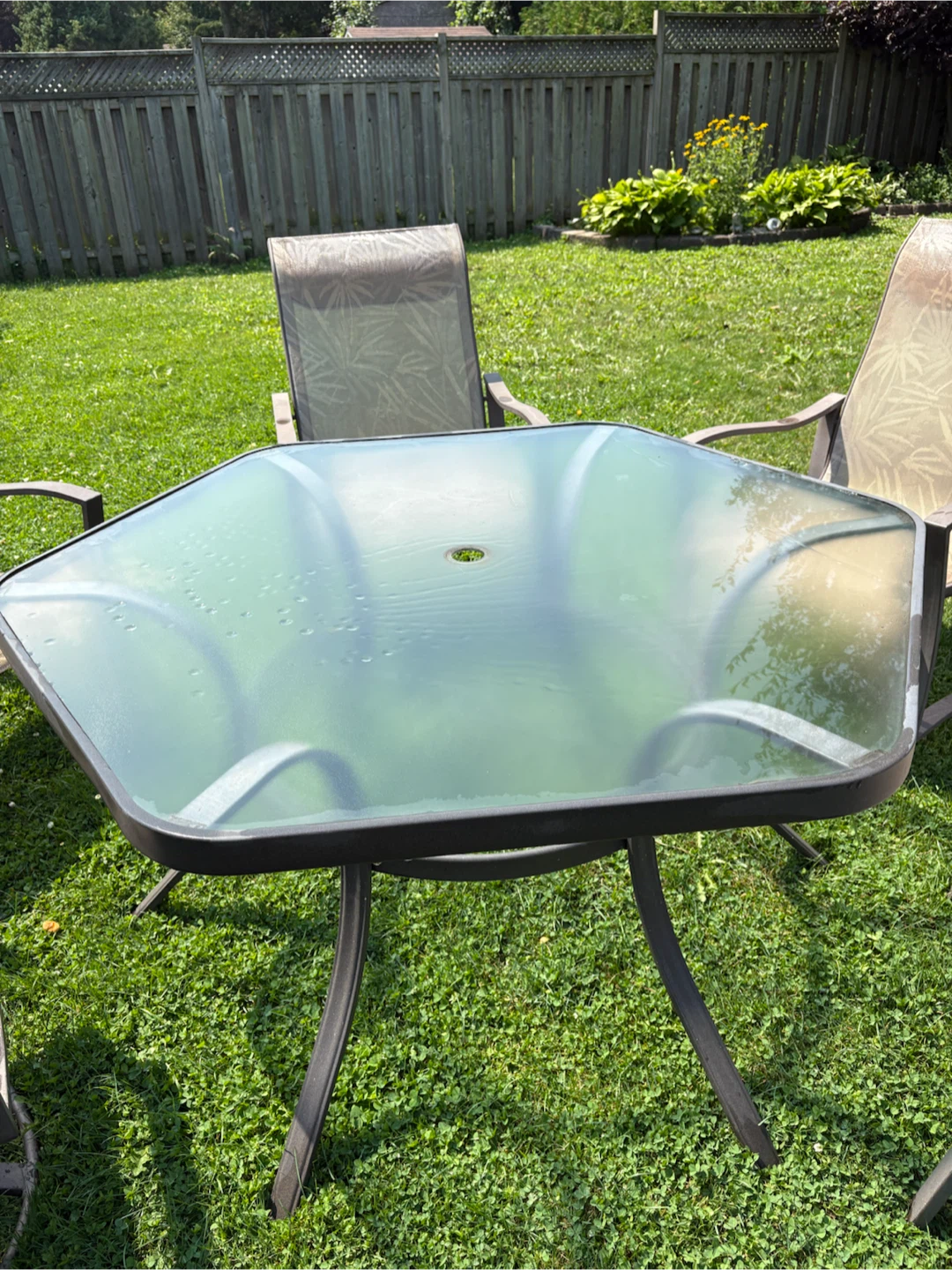 Glass Top Patio Dining Set with 4 Chairs