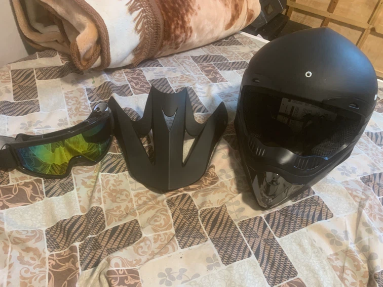 Black Motorcycle Helmet with Goggles and Face Shield - photo 2
