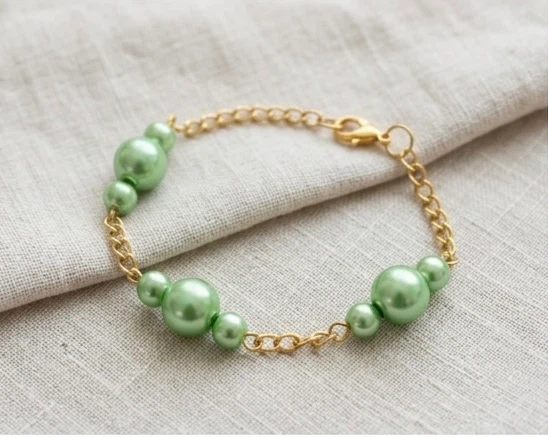 Elegant Gold & Green Pearl Statement Bracelet - photo 3