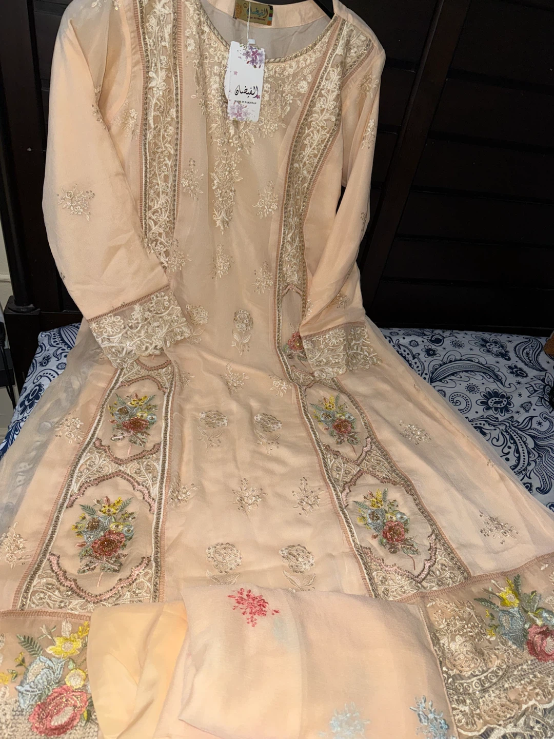 Peach Embroidered Anarkali Suit 3 pc - photo 2