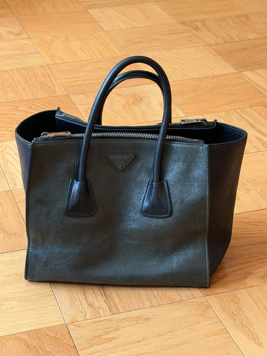 Prada Green Leather Glace Calf Twin Pocket Tote Bag