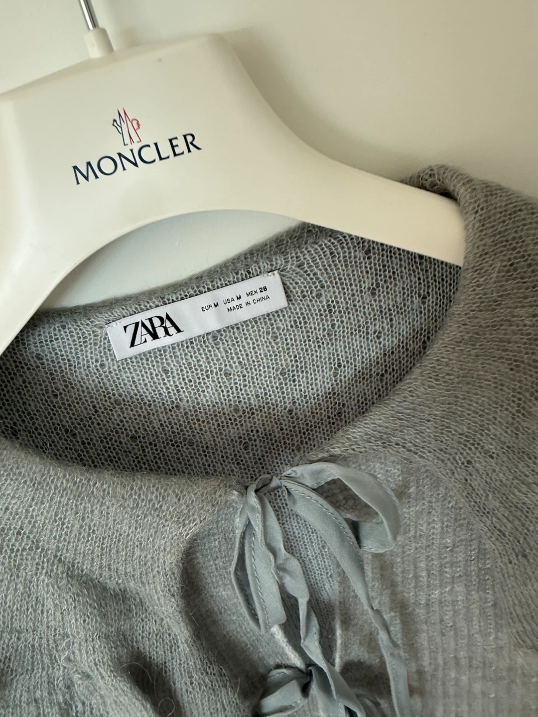 ZARA Grey Ruffled Knit Sweater with Tie Front - Size Medium - photo 2
