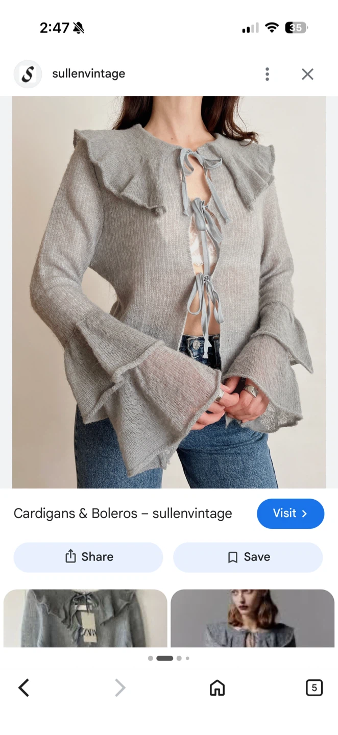 ZARA Grey Ruffled Knit Sweater with Tie Front - Size Medium - photo 4