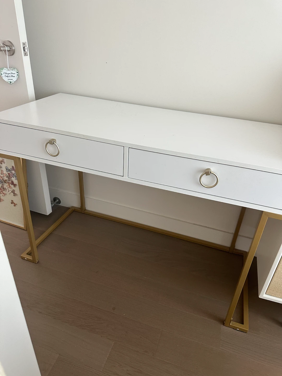 White Vanity Desk with Gold Frame