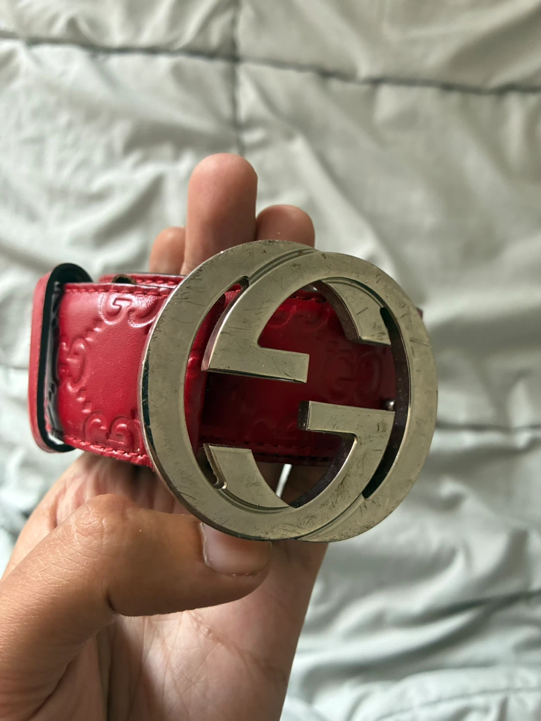 Red Gucci Monogram Belt One size