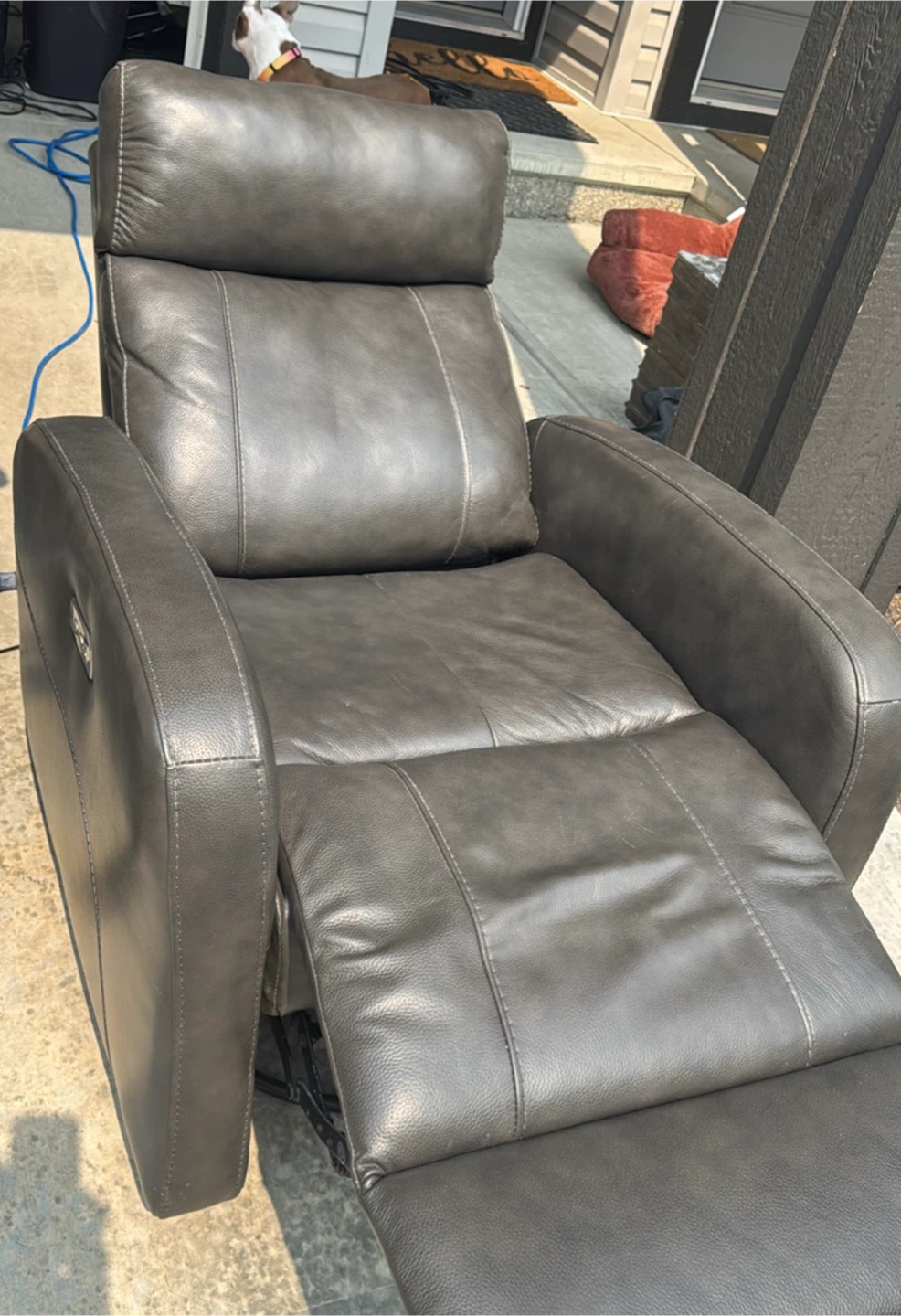 Dark Grey Leather Power Recliner Chair