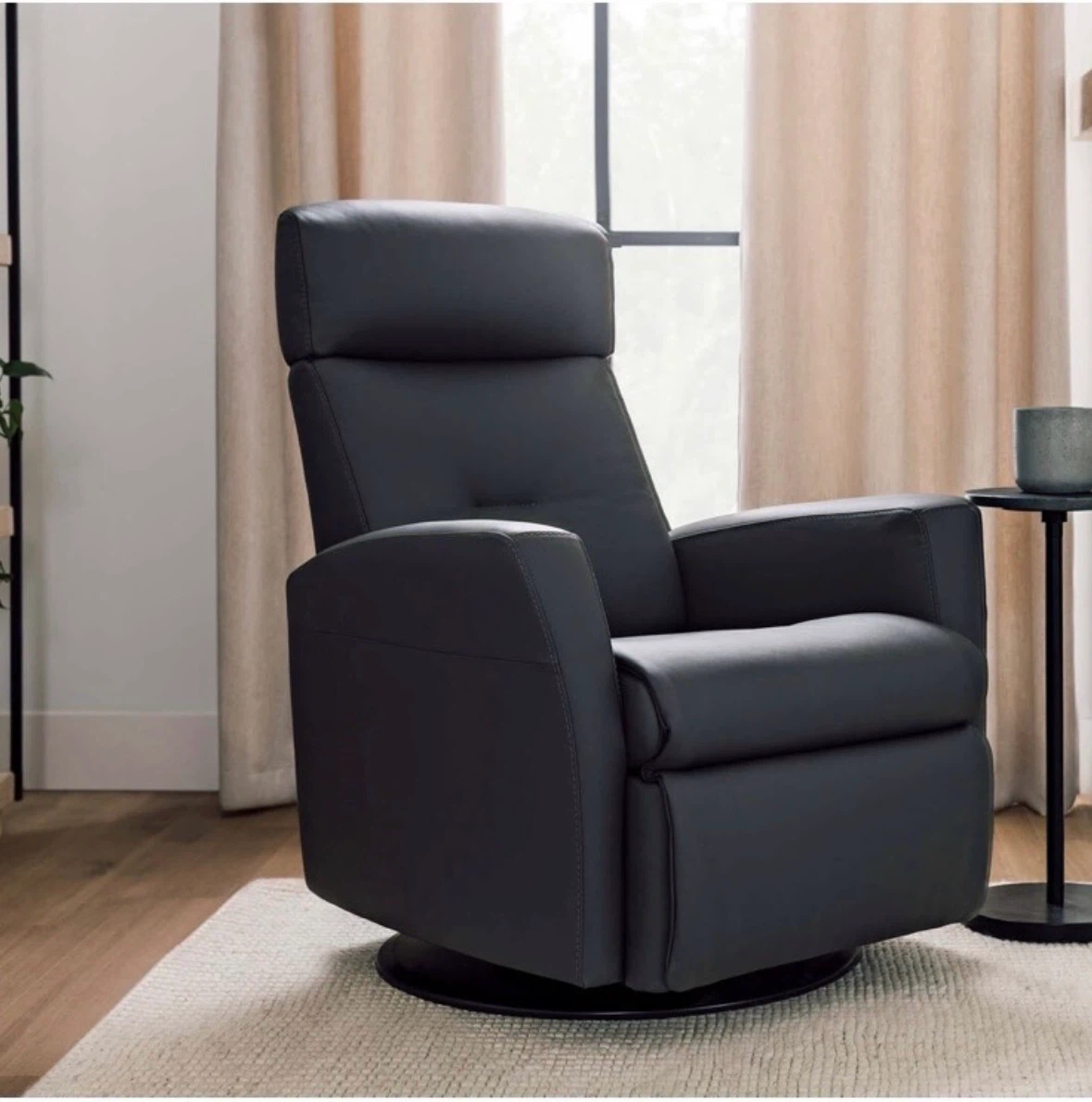 Dark Grey Leather Power Recliner Chair - photo 2